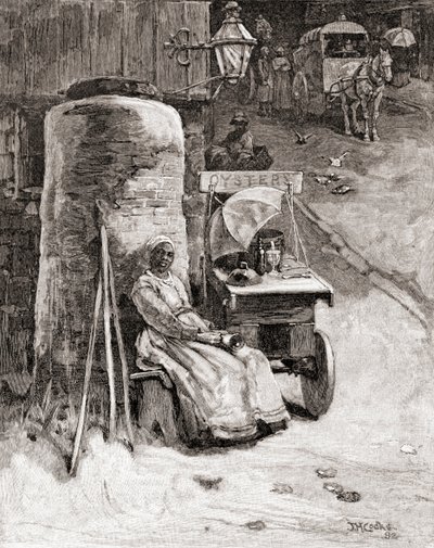 An Oyster Seller with Her Cart Near the Washington Navy Yard, Washington D.C. by American School