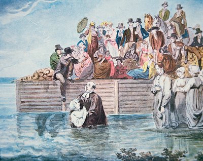 Anabaptists of Philadelphia Witness a Full Immersion Baptism in a River by American School