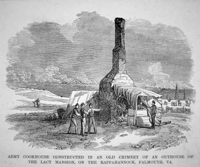 Army cookhouse constructed in an old chimney of an outhouse of the Lacy mansion, on the Rappahannock, Falmouth, Virginia by American School