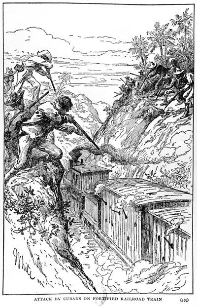 Attack by Cubans on Fortified Railroad Train, Illustration from The Story of Cuba by Murat Halstead by American School