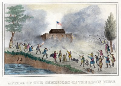 Attack of the Seminoles on the Block House, pub. 1836 by American School