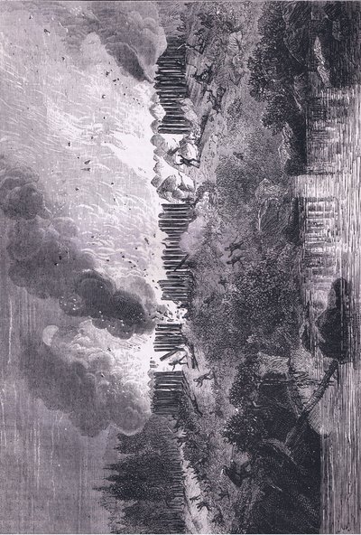 Attack on the Pequot Fort, illustration from Cassell