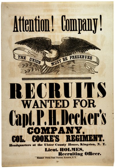 Attention! Company!, recruiting broadside for New York 156th Infantry, 1862 by American School