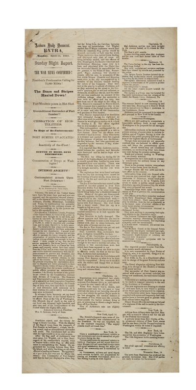 Auburn Daily Democrat Extra re: Fort Sumter, 15th April 1861 by American School