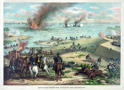 Battle Between the Monitor and Merrimac, March 9th 1862 at Hampton Roads, near Norfolk, Virginia by American School