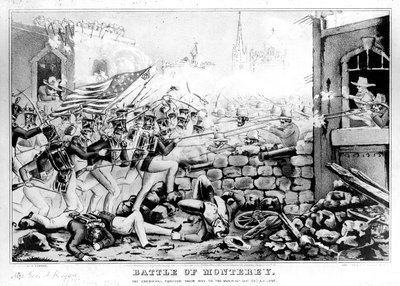 Battle of Monterey: The Americans Forcing their Way to the Main Plaza, September 23rd 1846, engraved and published by Nathanial Currier by American School