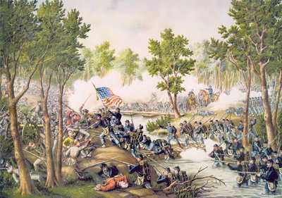 Battle of Spottsylvania, May 1864, engraved by Kurz & Allison by American School