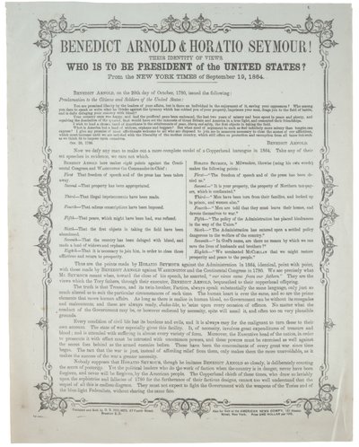 Benedict Arnold & Horatio Seymour! Who is to Be President?, c.19th September 1864 by American School