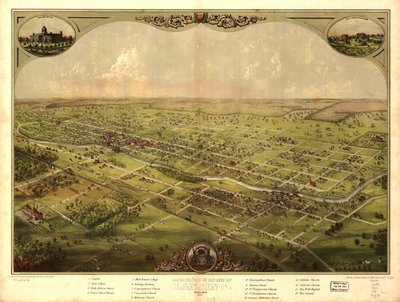 Birds eye view of the city of Lansing, Michigan 1866 by American School