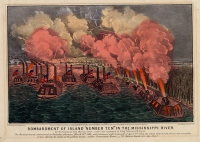 Bombardment of Island Number Ten in the Mississippi River, pub. by Currier & Ives, 1862 by American School