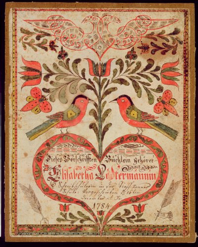 Bookmark depicting two birds and a heart by American School