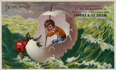 Boy Riding the Waves in Broken Egg Shell, In The Storm by American School