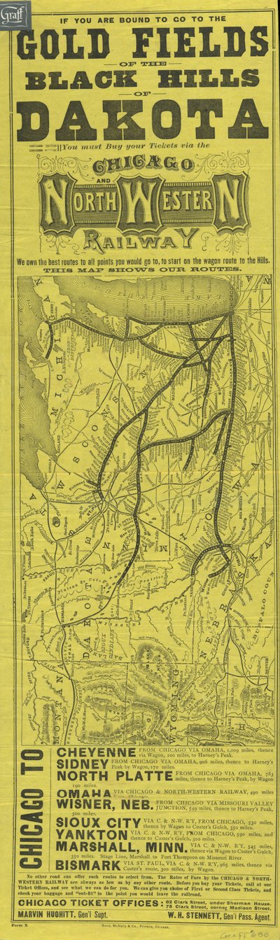 Broadside for the Chicago and North Western Railway, printed by Rand McNally, c.1870 by American School