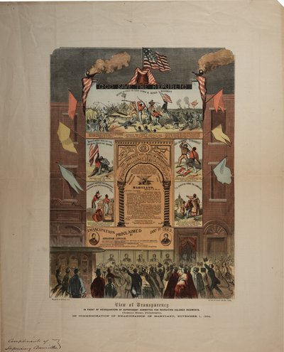 Broadside Regarding Recruitment of African Americans and Celebrating Emancipation in Maryland, Ringwalt & Brown, c.1 November 1864 by American School