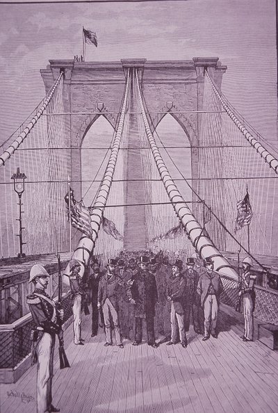 Brooklyn Bridge, President Arthur at its opening ceremony, 24 May 1883 by American School
