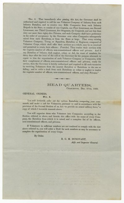 Call for Volunteers Under General Order No.4, 27th December 1860 by American School