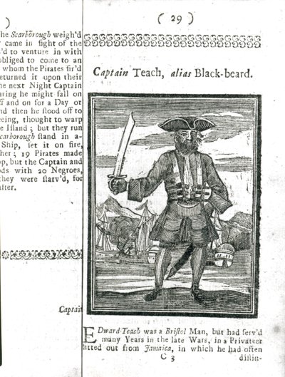 Captain Teach, Alias Black Beard, from History and Lives of All the Most Notorious Pirates and their Crews, London, 1725 by American School