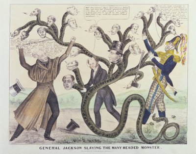 Caricature of General Jackson (1767-1845) Slaying the Many Headed Monster, published by H.R. Robinson, c.1836 by American School