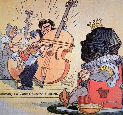 Caricature of Harry S. Truman with John Llewellyn Lewis and Congress Fiddling by American School