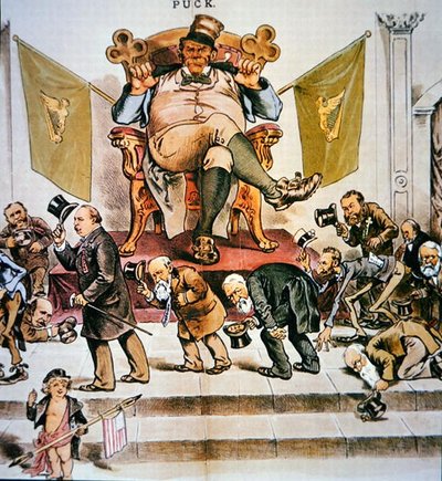 Cartoon depicting Irish political power in the United States, featured in 