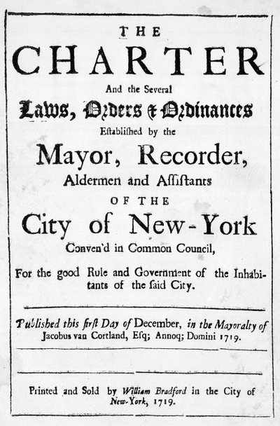 Charter of the City of New York, 1719 by American School