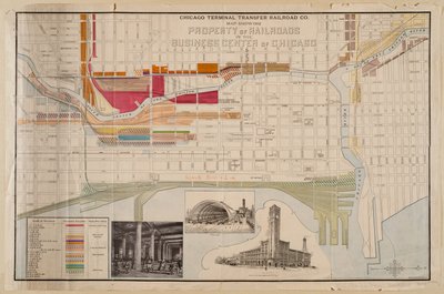 Chicago Terminal Transfer Railroad Co. map showing property of railroads in the business center of Chicago, c.1898 by American School