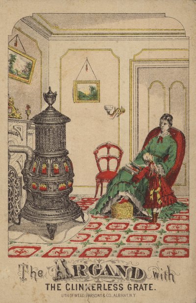 Child Reading Book to Mother by Stove by American School