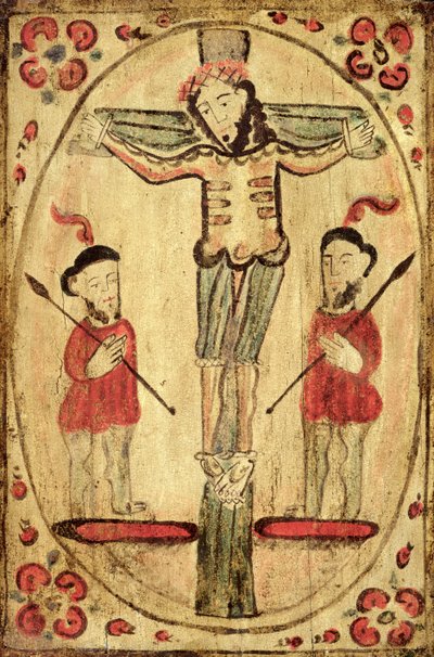 Christ on the Cross and Two Figures by American School