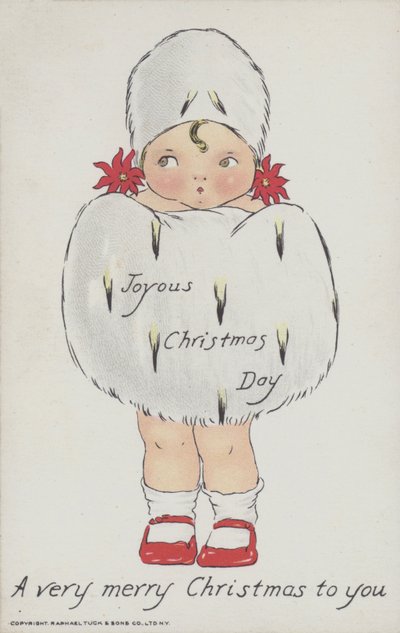 Christmas Greetings Card Depicting a Child with a Christmas Fur Muff and Hat by American School