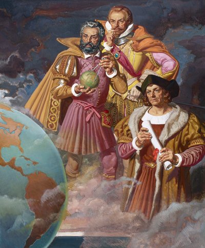 Christopher Columbus, Ferdinand Magellan, and Vasco de Gama, c.1940 by American School