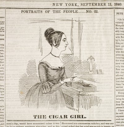Cigar Girl, Front Page of New York Sunday Atlas, September 13, 1840 by American School
