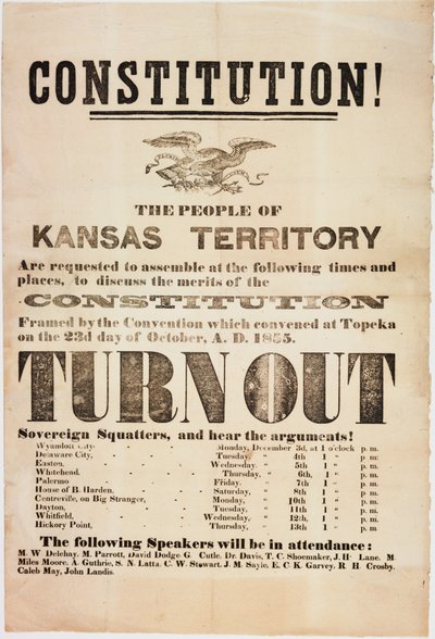 Constitution! The People of the Kansas Territory Are Requested to Assemble..., Printed by E. C. K. Garvey & Co., c.23rd October 1855 by American School