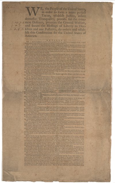 Constitution, first printing, printed by Dunlap & Claypoole, 17-19 September 1787 by American School