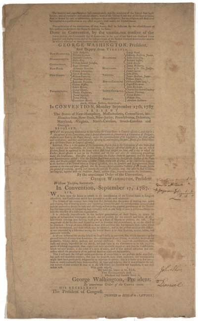 Constitution, first printing, printed by Dunlap & Claypoole, 17-19 September 1787 by American School