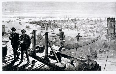 Construction of Brooklyn Bridge, New York by American School