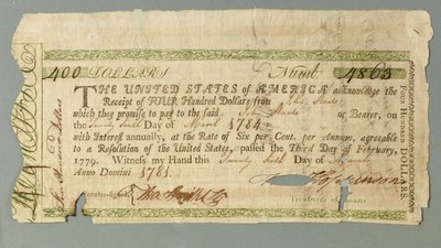Continental Loan Office Certificate Number 4863 Signed by Treasurer Francis Hopkinson, 26 March 1781 by American School