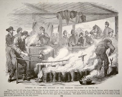 Cooking in camp - The kitchen of the Fremont Dragoons at Tipton, Missouri by American School