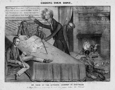 Cooking over done, or, View of the kitchen cabinet in distress by American School