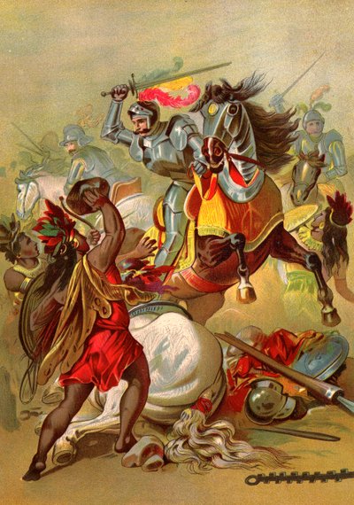 Cortes and the Conquest of Mexico by American School