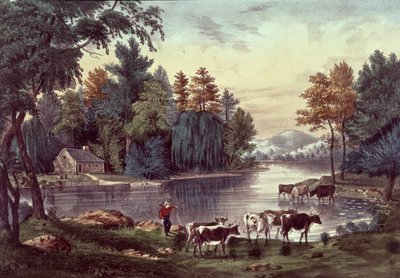 Cows on the Shore of a Lake, published by Nathaniel Currier and James Merritt Ives by American School