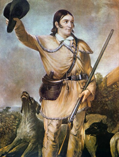 David (Davy) Crockett (1786-1836) with his hunting dogs in 1836 by American School