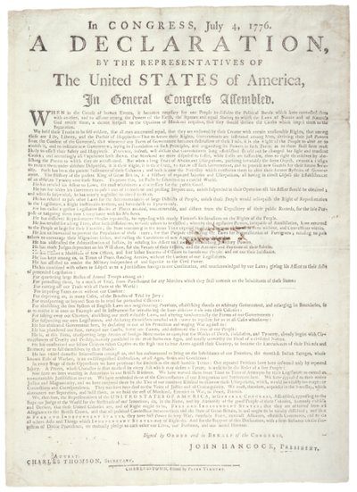 Declaration of Independence, Charleston, printed by Peter Timothy (1725-1782), c.2 August 1776 by American School