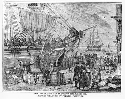 Destruction of Tea in Boston Harbour in 1773 by American School