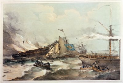 Destruction of the Emigrant Ship Ocean Monarch, engraved by Maclure, 1845 by American School