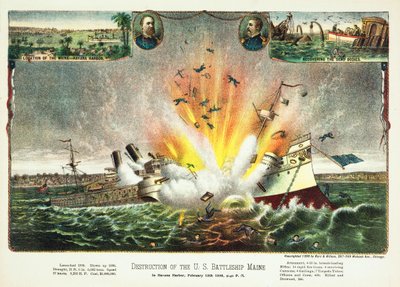 Destruction of the U.S. Battleship Maine in Havana Harbor, 15th February 1898, published 1898 by American School