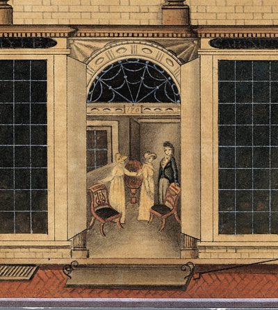 Detail of the Shop and Warehouse of Duncan Phyfe on Fulton Street in New York City by American School
