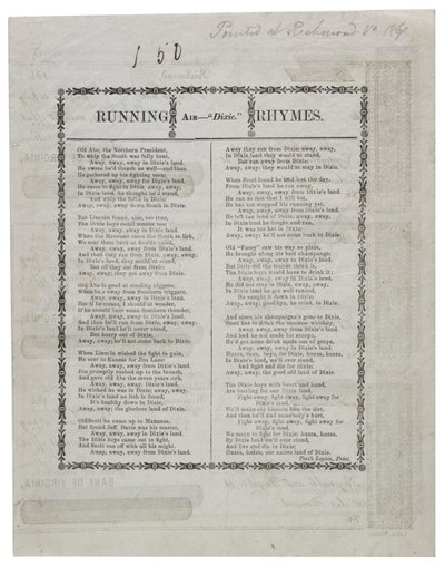 Dixie Printed on Back of a Sheet Checks, 1861 by American School