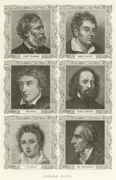 English Poets, Robert Browning, Robert Southey, John Keats, Alfred Tennyson, P B Shelley, William Wordsworth by American School