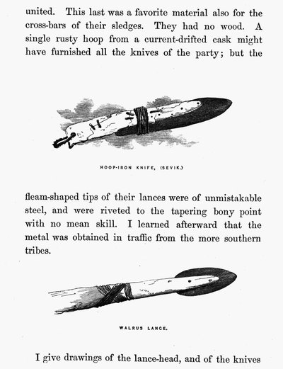 Eskimo Knife and Spear - Elisha Kent Kane, Arctic Explorations in the Years 1853-1855, vol. 1, p. 206, Philadelphia by American School
