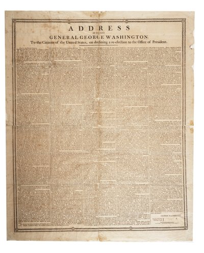 Farewell address of the late General George Washington, 17th September 1796 by American School